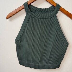Aerie Real Good Ribbed Halter Crop Tank Top Green Size XL